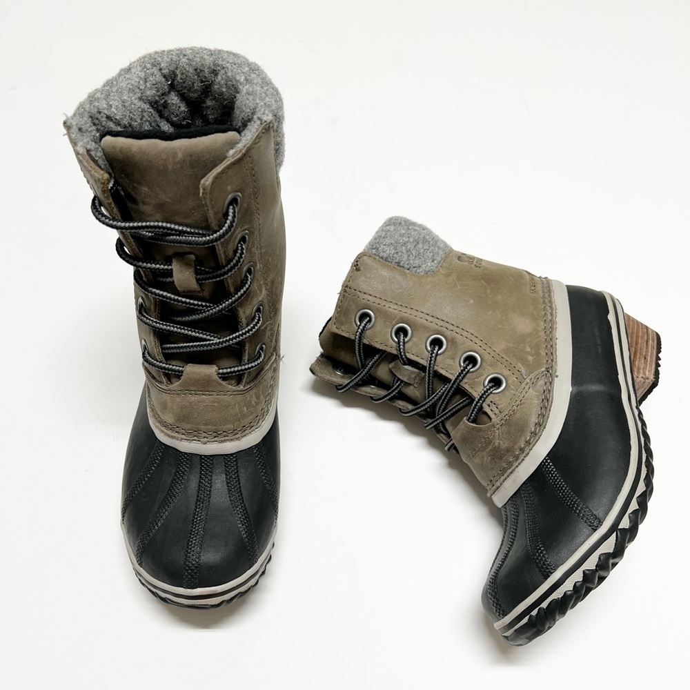 Sorel Womens Quarry Tan Waterproof Leather Slimpack II Lace Up Duck Boot Sz 6